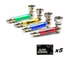 SMOKING HERB TOBACCO PIPE + 5 SCREENS POCKET SIZE LEAF DESIGN 1,2,3,6,12