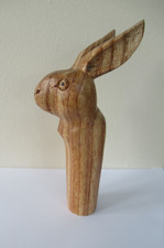 WOODEN CARVED  HARE HEAD