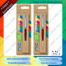 2x Parker Jotter Ballpoint Pen Medium Tip Red Barrel Blue Ink 2096857 - (NEW)