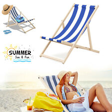 Wooden Beach Folding Deck Chair Lounger Sunbed Garden Seaside Beach Traditional