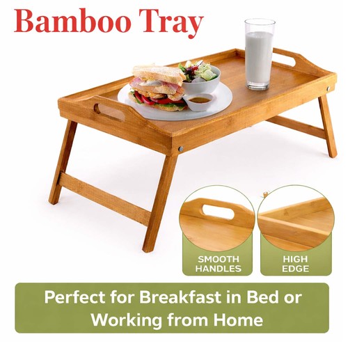 Wooden bamboo folding bed tray - bamboo,