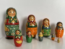 Vintage Set 9 Russian Nesting Dolls In Traditional Dress 20-150mm.