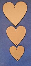 Wooden MDF 3mm Trio of Hearts with 2 holes 12.5cm, 10cm, 7.5cm blanks