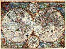 Map Antique Globe Hemisphere Ornate Decorative Art Print Poster Bb8174