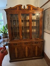 Very Nice Victorian Style Yew Triple Bookcase With Cupboards And Drawers Unde