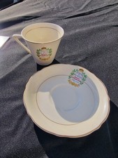 Hughes Longport Cup and Saucer - Queen Elizabeth II Coronation 1953