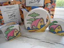 CLARICE CLIFF "PINK ROOF COTTAGE" TEA SET BY WEDGWOOD - MINT/CERT/BOXED
