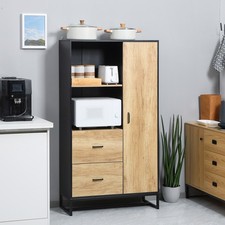 Kitchen Cupboard w/ Shelves, Drawers, 160cm Tall Kitchen Pantry Cabinet, Natural