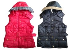 Padded Gilet Body Warmer Removable Hood Ladies Red Black Size S M L XL UK 6 - 16