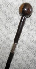 Victorian Brigg 2 Tone Ebony Walking Stick Cane - Ball Top & Hallmarked Silver