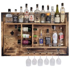 Home Bar Hanging Spirits Bottle Shelf Wine Whisky Rustic Style