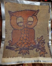 Vtg Caron Sleeping Owl Latch Hook Rug Canvas 24 x 30