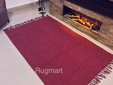 Eco Friendly Plain Burgundy Red Recycled Cotton Rich Kilim Washable Area Rugs