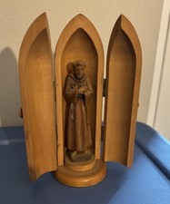 ST FRANCIS of ASSISI Wood Carved Statue in Niche ITALY