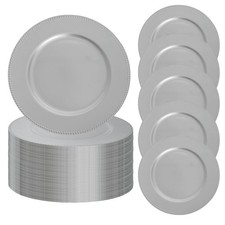 13 Inch Silver Beaded Charger Plates - Silver Highlights Plastic Plate Charge...