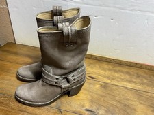 Frye Carmen Harness Western Moto Boots Heeled 77376 Womens 7 Taupe Brown