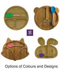 Baby Bamboo Suction Plate Bowl Spoon Set Feeding Suction Plate Stay Put Feeding