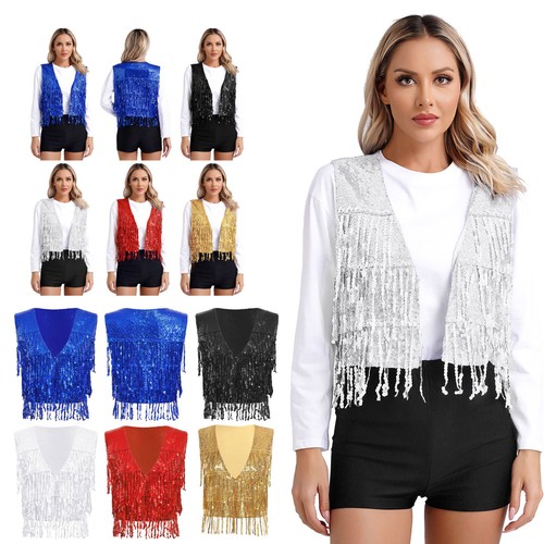 Womens sequin fringe vest - sequin,