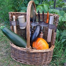 Woodside Willow Tool Basket/Trug with Garden Hand Tools Trowel/Fork/Dibber