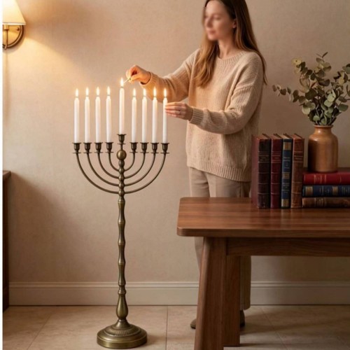 Antique bronze menorah stand - antique,
