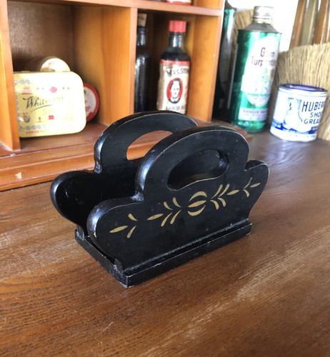 Tole hand painted black wood - tole,