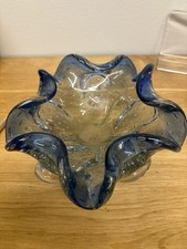 Vintage 1960’ Murano Blue Bullicante Air Bubble Glass Bowl. 