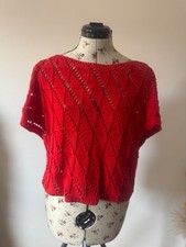 Babaa Red Crochet Knit Crop Cotton Top Rare Excellent Condition