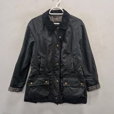 Barbour Retail Beadnell Womens Wax Waterproof Black Rain Coat Jacket Size UK 12