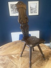 Welsh Oak Carved Spinning Chair - (VGC)