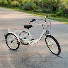 6 Speed Tricycle for Adults 24" 3-Wheels Bicycle Trike with Light & Shopping Basket