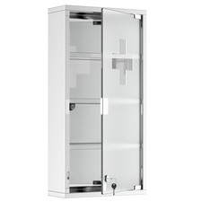 HOMCOM Medicine Cabinet Houseware Stainless Steel Medicine Cabinet Glass Door