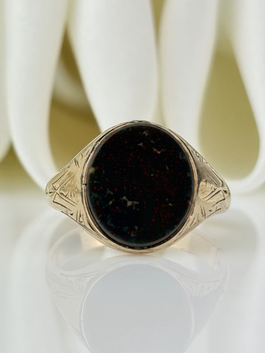 Antique 9ct gold bloodstone - gold,