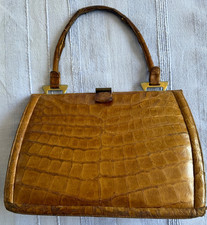 Vintage 1950s Genuine Crocodile Skin Ladies Tan Handbag-Handle in need of TLC