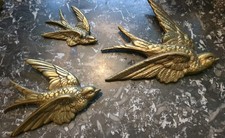 Vintage Brass Wall Hanging Three Flying Swallows / Swifts Birds - Retro Kitsch