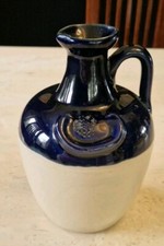 Antique Vintage Ceramic Pottery Blue Whisky Decanter