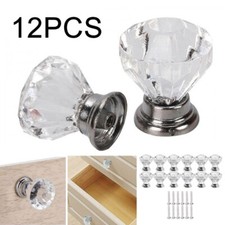 12× Diamond Glass Clear Crystal Door Knobs Sets Cupboard Drawer Handle Cabinet
