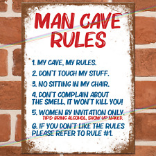 MAN CAVE RULES Funny Metal