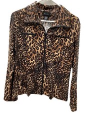 Nabi Animal Print Clear Sequined Zip Up Coat XL 1113-123