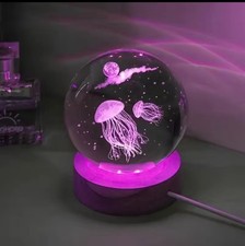3D LED Jellyfish Crystal Ball Night Light Gift • Colour Changing Lamp Decor