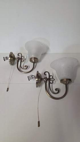 Pair vintage brass wall lights - wall,