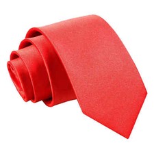 Red Slim Tie Satin Plain Solid Mens Formal Wedding Necktie by DQT