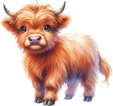 Watercolour Baby Highland Cow Wall Art Bedroom Van Vinyl Sticker Decal 6 Sizes
