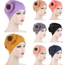 Flower Women Muslim Bonnet Hijab Chemo Cap Cancer Hair Loss Headwrap Scarf Cover