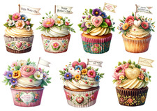 1 Sheet  - A4 Rice Paper Decoupage - Vintage Mothers Day, Cupcakes, Flowers 1