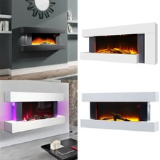 52 inch Wall Mounted LED Fireplace Electric Fire Wooden Surround 1 or 7 Flames