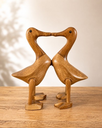 Bamboo kissing ducks ornament - kissing,