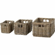 Grey and Buff Rectangular Deep Wicker Rattan Storage Basket