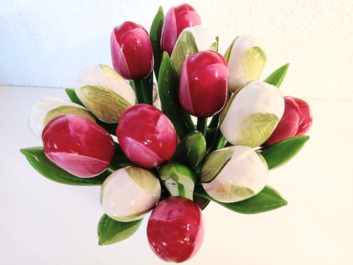 Wooden tulips bouquet red