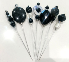 7 x Hat Pins Black Silver &