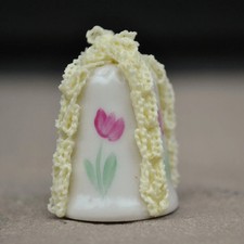 Irish Dresden lace china vintage thimble - Pale yellow and floral design